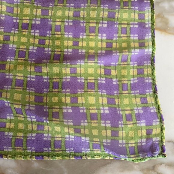 Purple Green Basket Weave Print Vintage 1960's Silk scarf - Picture 2 of 4